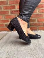 Black Textured Block Heel Shoes